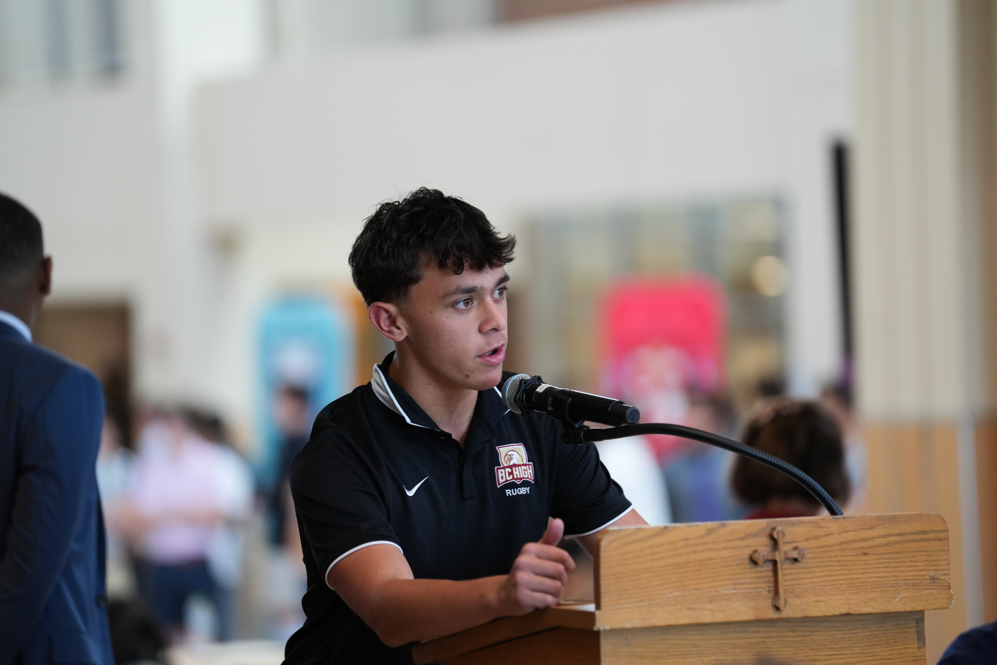BC High student speaks at a podium.