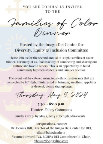 BC High Families of Color dinner invite